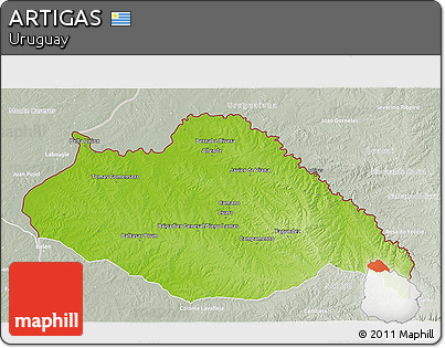 Physical 3D Map of ARTIGAS, lighten, semi-desaturated