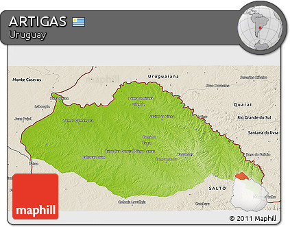 Physical 3D Map of ARTIGAS, shaded relief outside