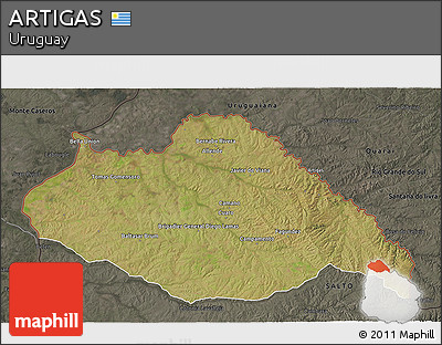 Satellite 3D Map of ARTIGAS, darken, semi-desaturated