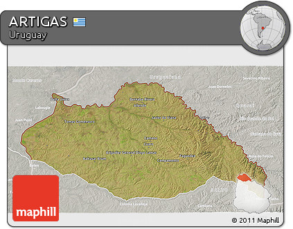 Satellite 3D Map of ARTIGAS, lighten, semi-desaturated