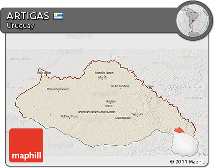 Shaded Relief 3D Map of ARTIGAS, lighten, semi-desaturated