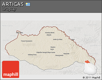 Shaded Relief 3D Map of ARTIGAS, lighten, semi-desaturated