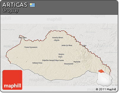 Shaded Relief 3D Map of ARTIGAS, lighten, semi-desaturated