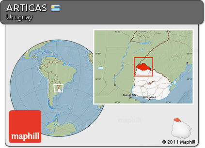 Savanna Style Location Map of ARTIGAS, highlighted country, hill shading