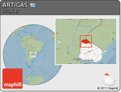Savanna Style Location Map of ARTIGAS, highlighted country, hill shading
