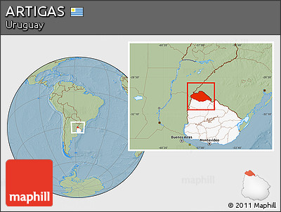 Savanna Style Location Map of ARTIGAS, highlighted country, hill shading