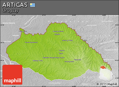 Physical Map of ARTIGAS, lighten, desaturated