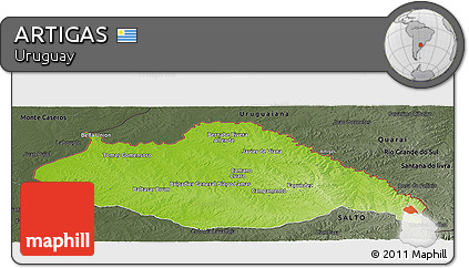 Physical Panoramic Map of ARTIGAS, darken, semi-desaturated