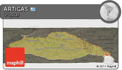 Satellite Panoramic Map of ARTIGAS, darken, semi-desaturated