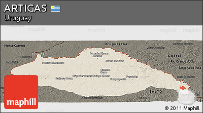 Shaded Relief Panoramic Map of ARTIGAS, darken