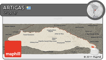 Shaded Relief Panoramic Map of ARTIGAS, darken
