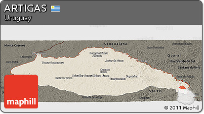 Shaded Relief Panoramic Map of ARTIGAS, darken