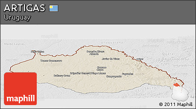Shaded Relief Panoramic Map of ARTIGAS, lighten, desaturated