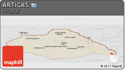 Shaded Relief Panoramic Map of ARTIGAS, lighten, desaturated
