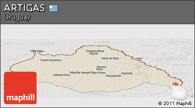 Shaded Relief Panoramic Map of ARTIGAS, lighten, semi-desaturated