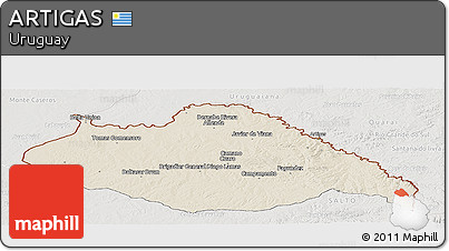 Shaded Relief Panoramic Map of ARTIGAS, lighten, semi-desaturated