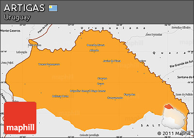 Political Simple Map of ARTIGAS, single color outside, borders and labels