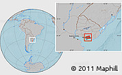 Gray Location Map of CANELONES, within the entire country, hill shading