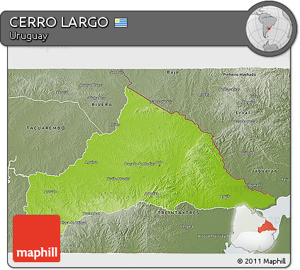 Physical 3D Map of CERRO LARGO, semi-desaturated