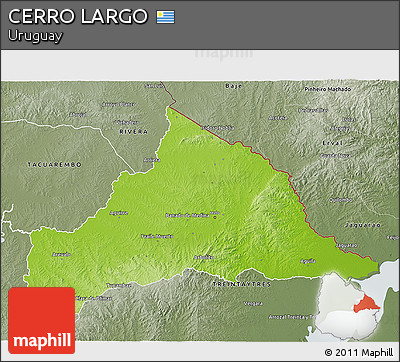 Physical 3D Map of CERRO LARGO, semi-desaturated