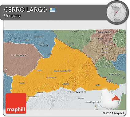 Political 3D Map of CERRO LARGO, semi-desaturated
