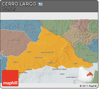 Political 3D Map of CERRO LARGO, semi-desaturated