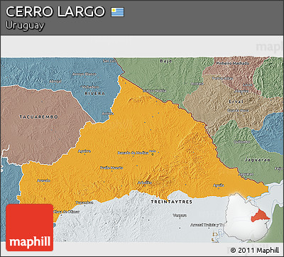 Political 3D Map of CERRO LARGO, semi-desaturated