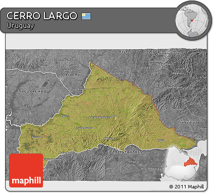 Satellite 3D Map of CERRO LARGO, desaturated