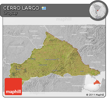 Satellite 3D Map of CERRO LARGO, lighten, desaturated