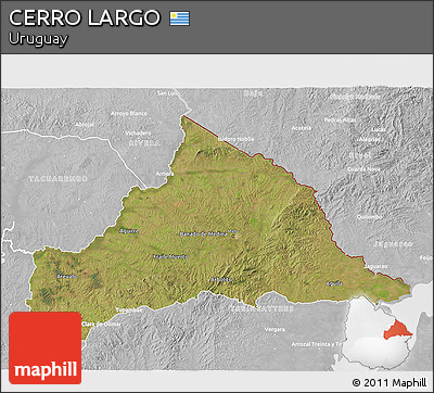 Satellite 3D Map of CERRO LARGO, lighten, desaturated