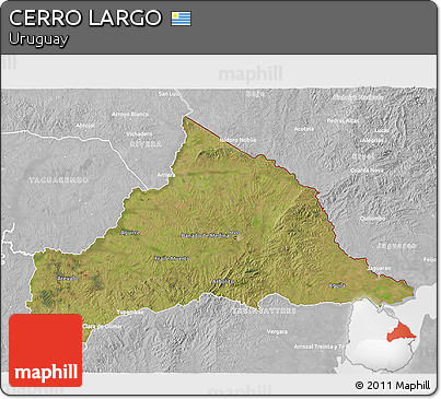 Satellite 3D Map of CERRO LARGO, lighten, desaturated