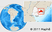 Shaded Relief Location Map of CERRO LARGO, highlighted country, within the entire country