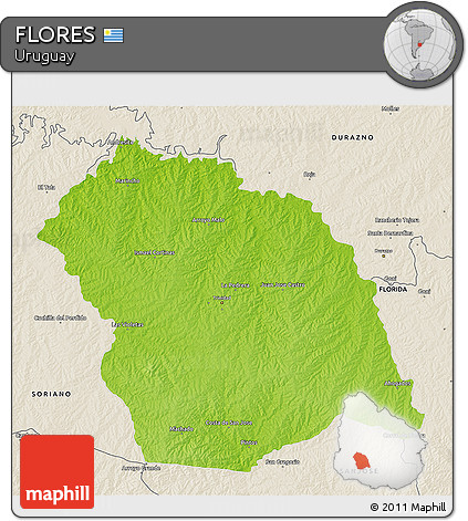 Physical 3D Map of FLORES, shaded relief outside