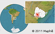 Satellite Location Map of FLORES, highlighted country, within the entire country