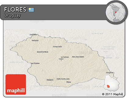 Shaded Relief Panoramic Map of FLORES, lighten