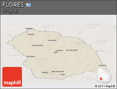 Shaded Relief Panoramic Map of FLORES, lighten
