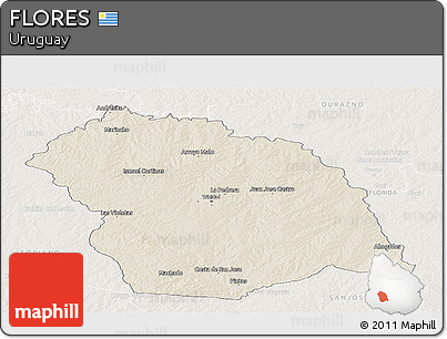 Shaded Relief Panoramic Map of FLORES, lighten