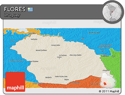 Shaded Relief Panoramic Map of FLORES, political outside