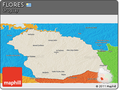 Shaded Relief Panoramic Map of FLORES, political outside