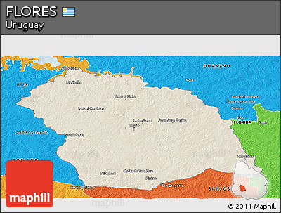 Shaded Relief Panoramic Map of FLORES, political outside