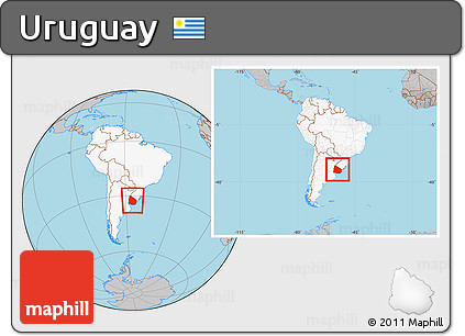 Gray Location Map of Uruguay, highlighted continent, within the entire continent