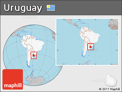 Gray Location Map of Uruguay, highlighted continent, within the entire continent