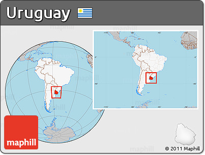 Gray Location Map of Uruguay, highlighted continent, within the entire continent