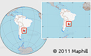 Gray Location Map of Uruguay, highlighted continent, within the entire continent