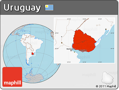 Gray Location Map of Uruguay, highlighted continent