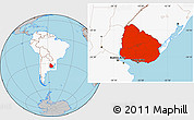 Gray Location Map of Uruguay, highlighted continent