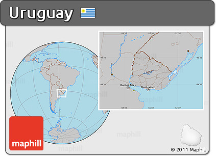 Gray Location Map of Uruguay, hill shading inside