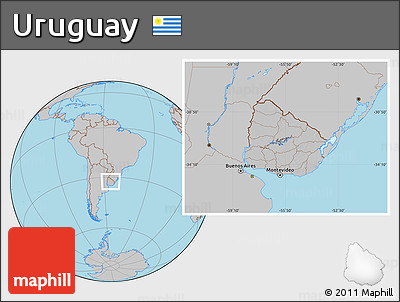 Gray Location Map of Uruguay, hill shading inside