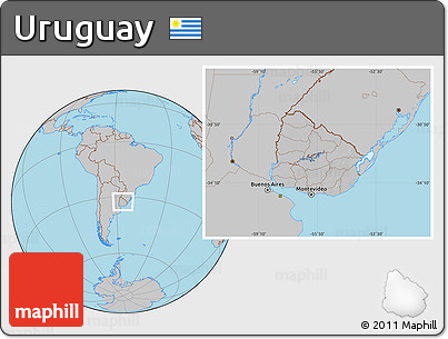 Gray Location Map of Uruguay, hill shading inside