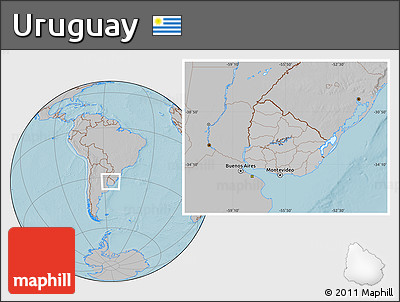 Gray Location Map of Uruguay, hill shading outside